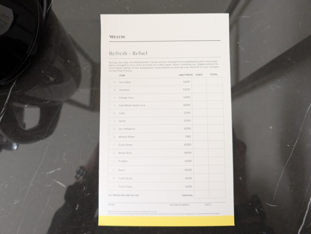 Price List - The Westin Josun Busan